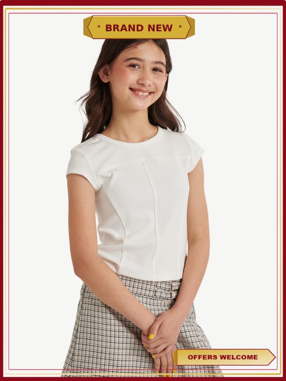 Girls Short Sleeve Tee Seamed Base Layer Top Back to School